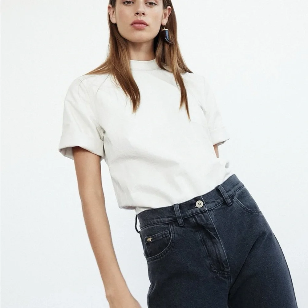 NANUSHKA Kaden Vegan Leather Tee Cream Short Sleeve Top